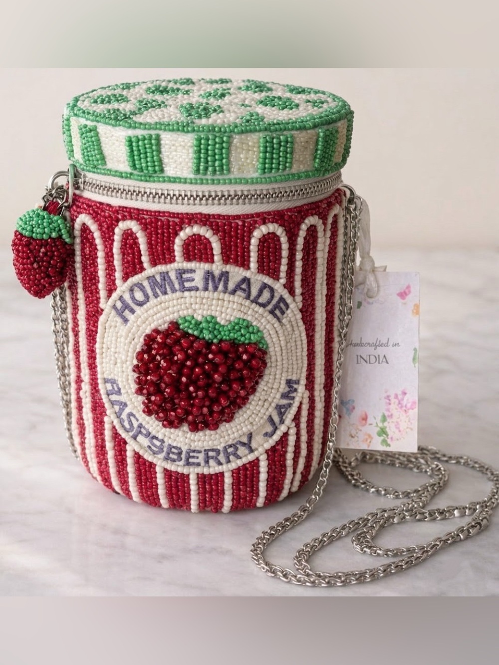 Handcrafted in India Homemade Raspberry Jam Beaded Bag Purse Clutch Viral TikTok